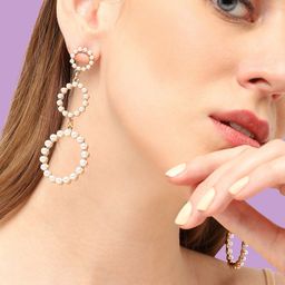 SOHI Gold-Plated Circular Stone Studded Drop Earrings-46