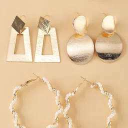 Shining Diva Fashion Set of 6 Gold-Plated Contemporary Drop Earrings-13