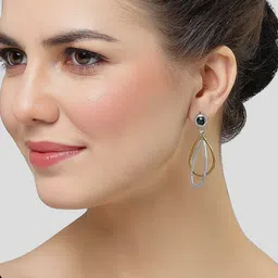 Bohey by KARATCART Gold and Silver Plated Contemporary Stone Studded Drop Earrings image 5