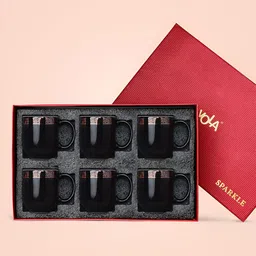 Vola Global LLP Sparkle Black 6 Pieces Porcelain With Border Glossy Cups 200 ML Each image 4