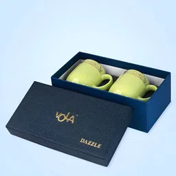 Vola Global LLP Dazzle Lime Green 2 pieces Porcelain With Border Glossy Cups 300 ML Each image 3