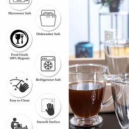Roxx Transparent Set of 6 Microwave Safe Glass Mugs 230 ml Each image 5