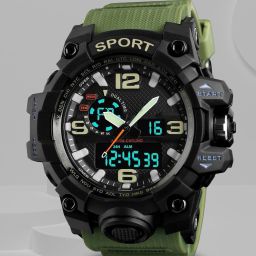 Men’s Green Style Watch – Trendy 1155 Analog-Digital Watch - For Men Green Strap PU Watch – Hybrid Sports-image-59