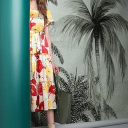 Vero Moda Square Neck Floral Printed Tiered A-Line Dress With Belt-image-127