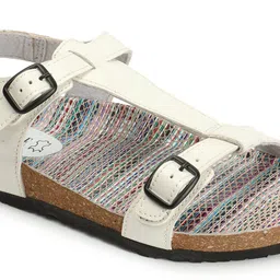 ELLE Leather Open Toe Flats With Buckle Closure image 3