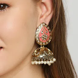 OOMPH Meenakari Dome Shaped Kundan Studded Jhumkas-11