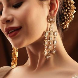 Rubans Gold-Plated Zircon Studded Drop Earrings-17