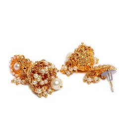 ZENEME Gold-Plated Off-White Stone-Studded & Beaded Temple Jewellery Set image 5