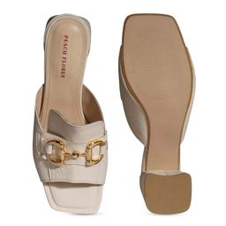 Peach Flores Striped Leather Block Gladiators with Buckles image 5