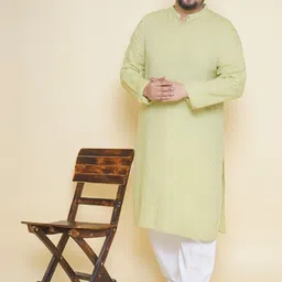 John Pride Plus Size Band Collar Regular Linen Kurta With Pyjamas image 4