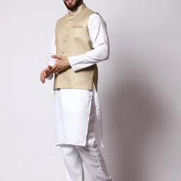 MAG Mandarin Collar Regular Kurta with Pyjamas & Nehru Jacket image 5