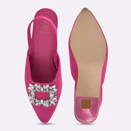 Street Style Store Embellished Pointed Toe Block Mules With Backstrap image 5
