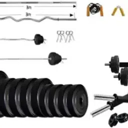 30 kg 30kg(5kg * 2 + 3kg*4 + 2kg*4)PVC Weight + 3ft. Straight + 3ft Bend Rod + Fitness Kit Home Gym Combo-image-11