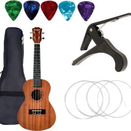 24inch Concert Size Ukulele With Carry Bag ,Nylon String ,Old Metal Capo & Picks Concert Ukulele-24