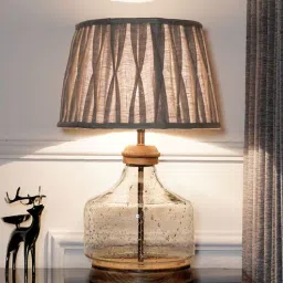 kapoor lampshades Tuscan Glass & Wood Table Lamp with Natural Linen Shade-picture-22