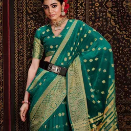 Sangria Green Ethnic Motifs Woven Design Organza Saree-picture-13