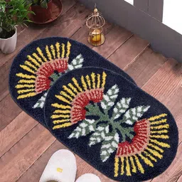 FABINALIV 2PcsBlue & Yellow Printed Anti Skid Door Mats-42