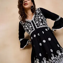 Anouk Floral Embroidered V-Neck Empire A-Line Kurti-image-13
