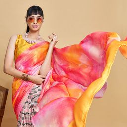 Sangria Geometric Printed Satin Saree-image-86