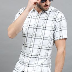 HERE&NOW Men White Slim Fit Tartan Checked Casual Shirt-image-48