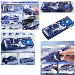 Astronaut, Universe Print Multi Compartment Button Operated Password Protected Compass Box For Kids, Price For 1Pc | RP697 Art Plastic Pencil Box-12