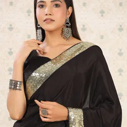 Ode by House of Pataudi Black & Gold-Toned Embellished Sequinned Saree-picture-10