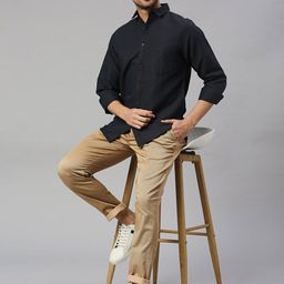Mast & Harbour Navy Blue Classic Slim Fit Casual Cotton Linen Shirt-image-14