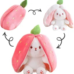 Hot Selling Reversable Plush Big Ears Strawberry Bunny Premium Quality Pink 30cm- 30 cm-24