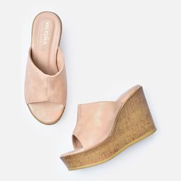 VALIOSAA Peach-Coloured Wedge Peep Toes image 3