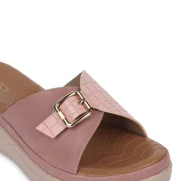 ICONICS Peach-Coloured Block Sandals with Buckles image 5