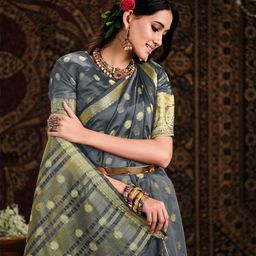 Sangria Geometric Woven Design Organza Saree-image-16