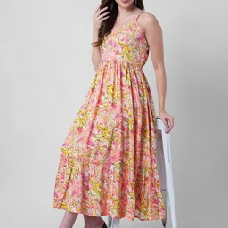Mollar Peach-Coloured Floral Midi Dress-image-5