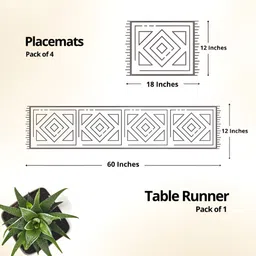 Peepul Tree 4-Pcs Red & Brown Woven Table Mats with Table Runner image 3