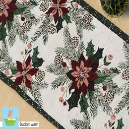 HOKIPO 5 Pieces Green & White Floral Cotton Table Placemats With Runner image 4