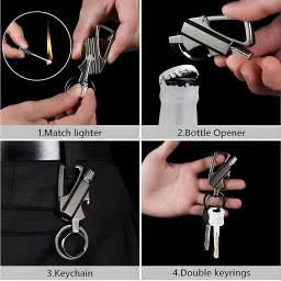 wbd 3 in 1 Keychain Lighter Cigarette Flint Lighter + Keyring + Bottle Opener Fire Starter Match Sticks Golden Polished Waterproof Pocket Lighter image 4