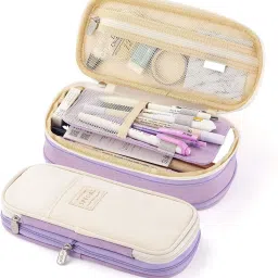 Expandable Pencil Pouch Multi-Compartment Large Capacity Pens & Makeup Pouches Geometry Box-image-8