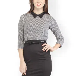 Cation White & Black Checked Sheath Dress-image-34