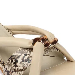 ELLE Cream-Coloured Printed Open Toe Block Heels image 2