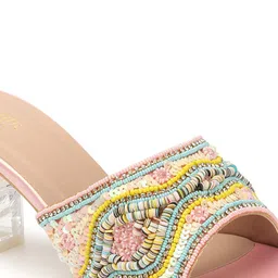 Anouk Pink & Yellow Embellished Block Heels image 4