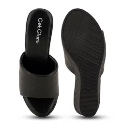 Get Glamr Textured Open Toe Wedges image 3