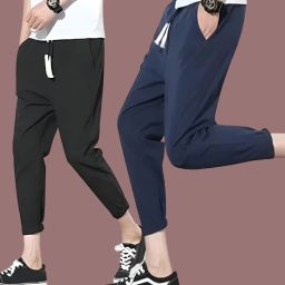 Pack of 2 Men Solid Black, Blue Track Pants-image-12