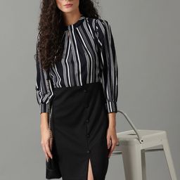 SHOWOFF Keyhole Neck Striped Chiffon Sheath Dress-image-72