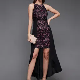 Miss Chase Self Design Sleeveless Lace Overlaid Sheath Dress-image-60