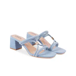 SHUZ TOUCH Textured Embellished Open Toe Block Heels image 3