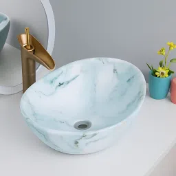 Designer Ceramic Table Top Vessel Sink Oval Shape Wash Basin For Bathroom (16 x 13 x 5 Inch) Counter Top-image-33