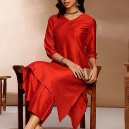 Anouk  V-Neck Three-Quarter Sleeves A-Line Kurta With Palazzos-picture-43