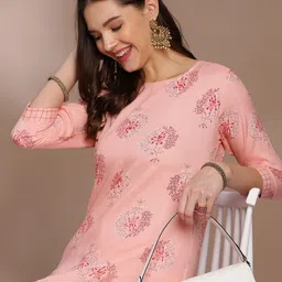Anouk Pink Ethnic Motifs Printed Round Neck Straight Kurta With Trousers-41