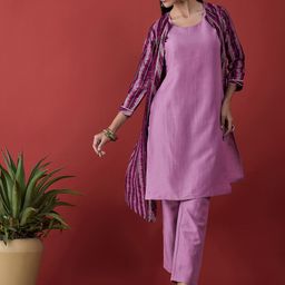 Anouk Violet Sequinned Round Neck Regular Kurta with Trousers & Shrug-31