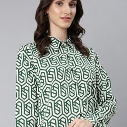 SHOWOFF Geometric Printed Shirt Collar Georgette Mini Shirt Dress-image-6