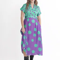 RAREISM Polka Dots Printed Belted A-line Dress-picture-15